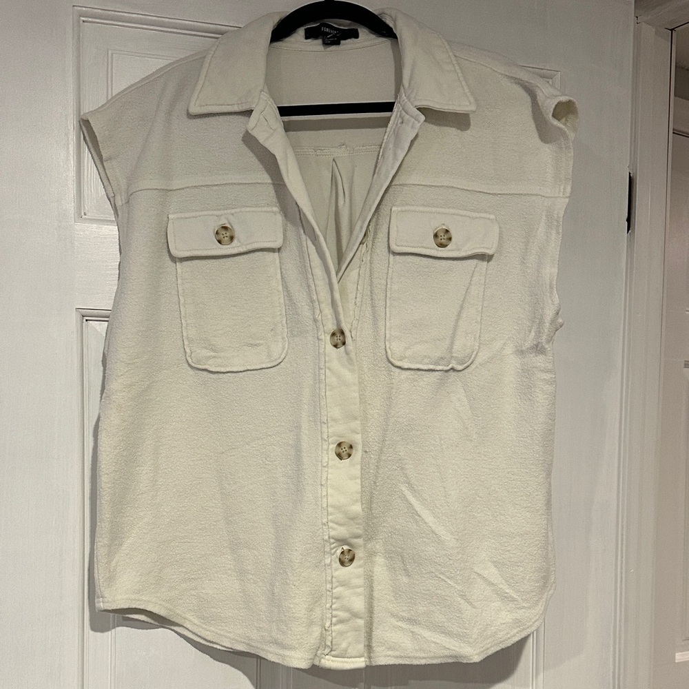 Forever 21 Cream Sleeveless Button-Down Shirt